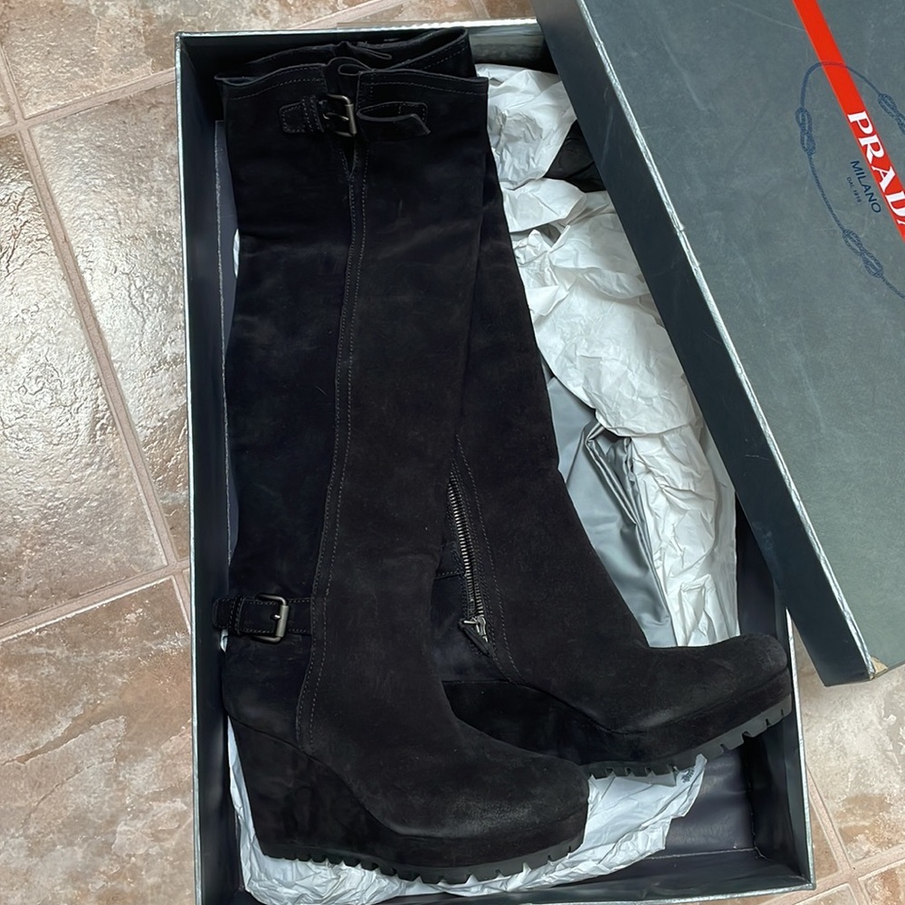 Black Prada wedge heeled boots